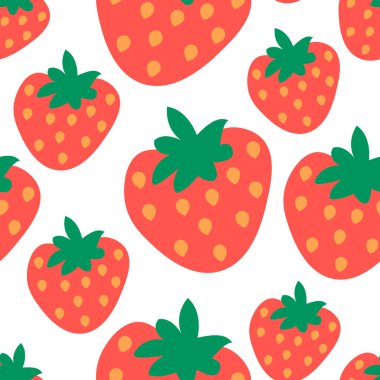 Güzel bir çizgi film, dikişsiz çilek deseni. Vektör illüstrasyonu.