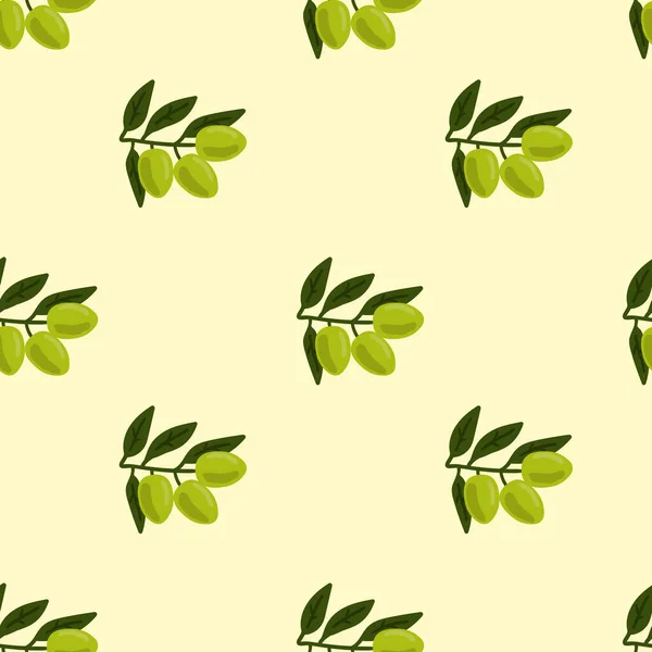 Grüner Olivenzweig Mit Beeren Und Blättern Mit Nahtlosem Muster Gemüse — Stockvektor