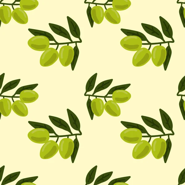 Branche Olive Verte Avec Des Baies Des Feuilles Motif Sans — Image vectorielle