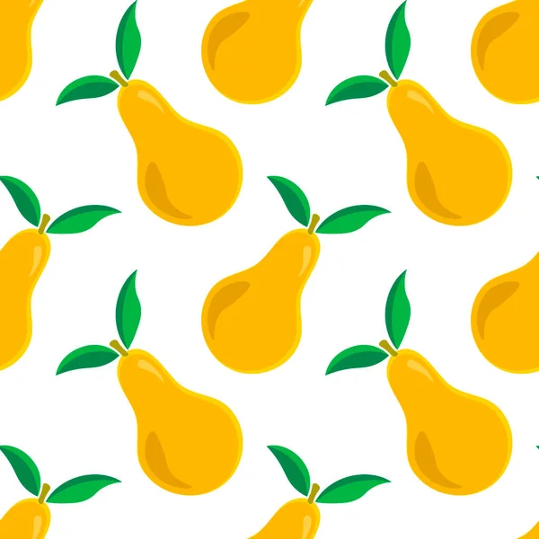 Bezbarwny Wzór Żółtą Gruszką Liśćmi Słodkie Tło Owocowe Ilustracja Wektora — Wektor stockowy