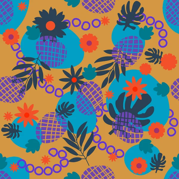 Lindo Patrón Tropical Sin Costuras Con Piña Hoja Palma Flor — Archivo Imágenes Vectoriales