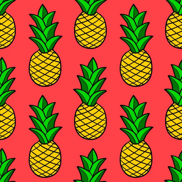 Cartoon Doodle Pineapple Seamless Pattern Hand Drawn Fruit Background Vector — Stock Vector