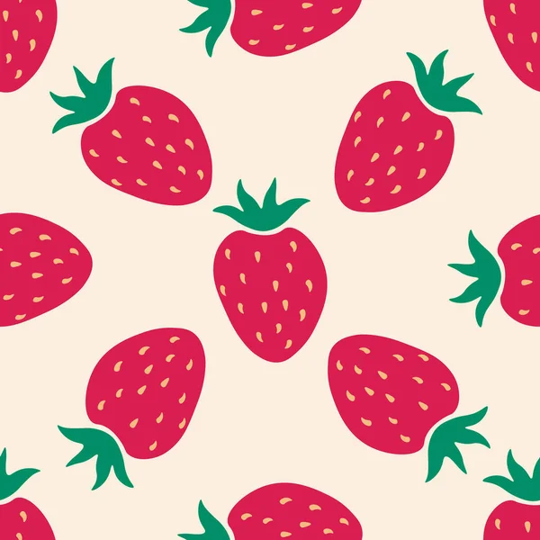 漫画の赤いイチゴとシームレスなパターン 果実の背景 — ストックベクタ