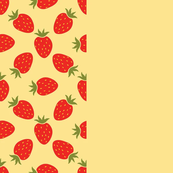 漫画の赤いイチゴと空のスペースを持つカード 白を基調としたイチゴとのシームレスな境界 果実の背景 — ストックベクタ
