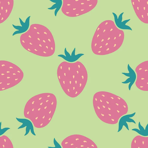 无缝隙的草莓图案 水果背景 矢量说明 — 图库矢量图片