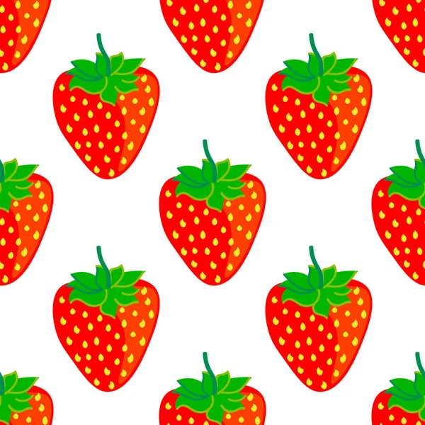 Beyazın üzerinde dikişsiz çilek deseni. Meyve yaz geçmişi. Vektör illüstrasyonu.