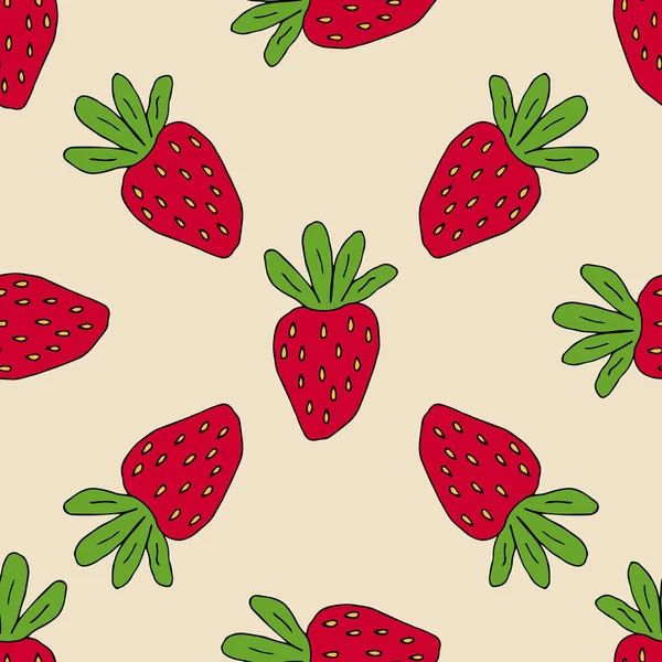 卡通躲闪草莓无缝图案 夏季水果背景 无限浆果卡 矢量说明 — 图库矢量图片