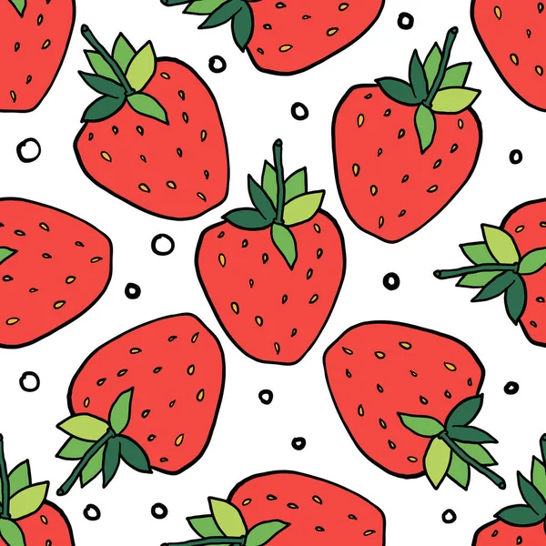 Vector Strawberry Seamless Pattern Summer Hand Drawn Background — Stock Vector