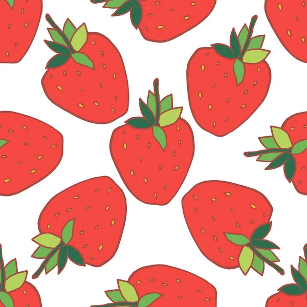 向量草莓无缝图案 夏季手绘背景 — 图库矢量图片