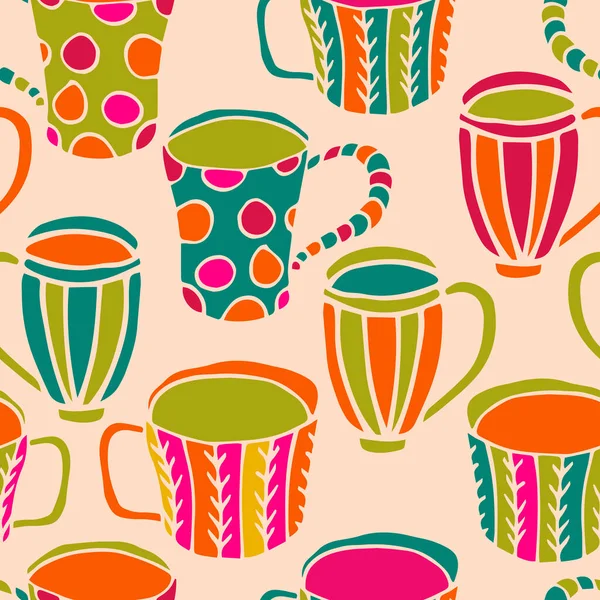かわいいティーカップシームレスパターン お茶の時間の背景をかわす ベクターイラスト — ストックベクタ