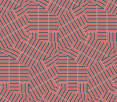 Soyut küp geometrik, çizgili ve eşkenar dörtgen desenli. Çizgili mozaik, fayans arka planı, ambalaj kağıdı. Vektör illüstrasyonu.       