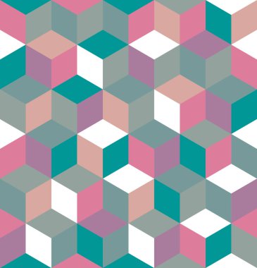 Renkli küplerin kusursuz deseni. Sonsuz renkli kübik arkaplan. Küp şeklinde. Küp vektörü. Küp arkaplan. Küp dekorasyonlu soyut ve pürüzsüz arkaplan