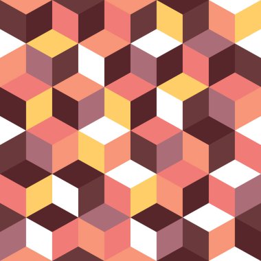 Renkli küplerin kusursuz deseni. Sonsuz renkli kübik arkaplan. Küp şeklinde. Küp vektörü. Küp arkaplan. Küp dekorasyonlu soyut ve pürüzsüz arkaplan