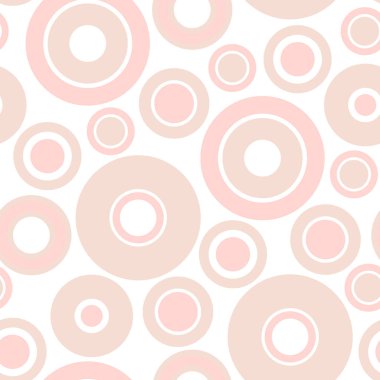 Rastgele çemberlerin ve halkaların yuvarlak ve kusursuz deseni. Noktalı, pürüzsüz arka plan, desen, süs. Vektör illüstrasyonu.