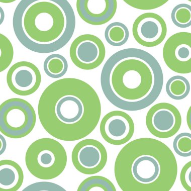 Rastgele çemberlerin ve halkaların yuvarlak ve kusursuz deseni. Noktalı, pürüzsüz arka plan, desen, süs. Vektör illüstrasyonu.