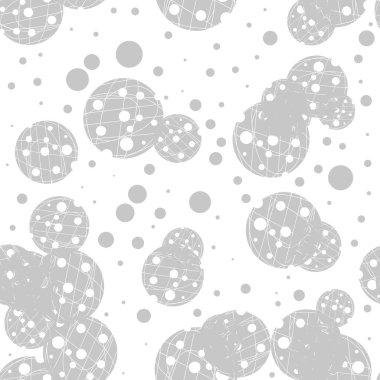 Beyaz delikli grunge grunge noktasız desen üzerinde dağınık gri. Rastgele noktalanmış arka plan. Yuvarlak şekilli sonsuz geometrik desen. Damalı daireli doku. Noktalı doku. Vektör illüstrasyonu.
