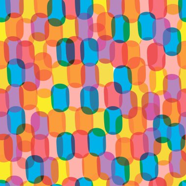 Yuvarlak şekilli soyut geometrik, pürüzsüz desen. Renkli şeffaf çember arka planı. Renkli dairesel vektör kusursuz desen. Retro el çizimi daireler süsü. 