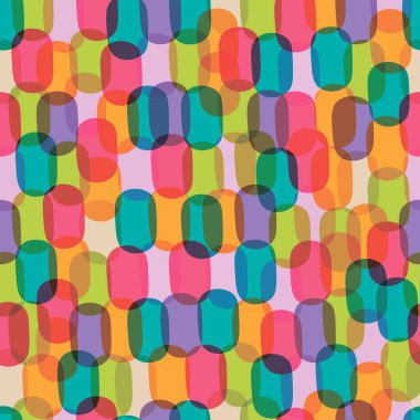 Yuvarlak şekilli soyut geometrik, pürüzsüz desen. Renkli şeffaf çember arka planı. Renkli dairesel vektör kusursuz desen. Retro el çizimi daireler süsü. 