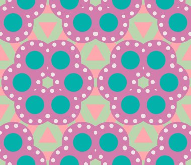 Noktalı, daireli renkli geometrik desenli çizgi film. Coğrafi geçmiş. Vektör illüstrasyonu. 