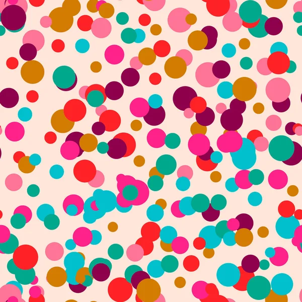 Colorful Messy Dots Beige Background Festive Seamless Pattern Shapes Grunge — Stock Vector