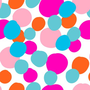 Düz olmayan dairelerle geometrik arkaplan. Soyut yuvarlak, pürüzsüz desen. Beyaz arka planda elle çizilmiş renkli noktalar. Vektör illüstrasyonu.