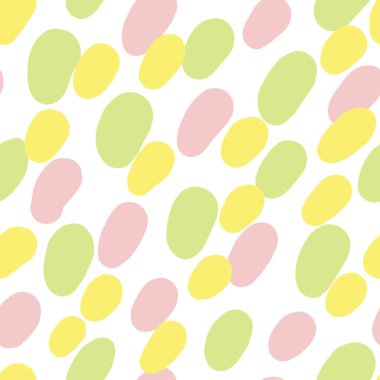 Düz olmayan dairelerle geometrik arkaplan. Soyut yuvarlak, pürüzsüz desen. Beyaz arka planda elle çizilmiş renkli noktalar. Vektör illüstrasyonu.