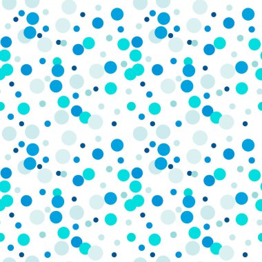 Beyaz arka planda parlak mavi noktalar. Yuvarlak şekilli, şenlikli, pürüzsüz desen. Ambalaj kağıdı ve ağ için grunge noktalı doku. Vektör illüstrasyonu.