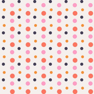 Bej arka planda noktalar. Yuvarlak şekilli, şenlikli, pürüzsüz desen. Ambalaj kağıdı ve ağ için noktalı doku. Vektör illüstrasyonu.