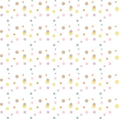 Renkli, soyut, dağınık, geometrik şekilli, dikişsiz desen. Daireler, noktalar. Vektör illüstrasyonu.