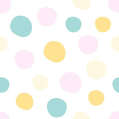 Düz olmayan dairelerle geometrik arkaplan. Soyut yuvarlak, pürüzsüz desen. Beyaz arka planda elle çizilmiş renkli noktalar. Vektör illüstrasyonu.