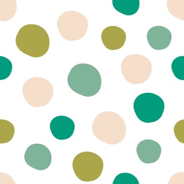 Düz olmayan dairelerle geometrik arkaplan. Soyut yuvarlak, pürüzsüz desen. Beyaz arka planda elle çizilmiş renkli noktalar. Vektör illüstrasyonu.