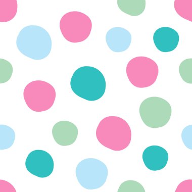 Düz olmayan dairelerle geometrik arkaplan. Soyut yuvarlak, pürüzsüz desen. Beyaz arka planda elle çizilmiş renkli noktalar. Vektör illüstrasyonu.