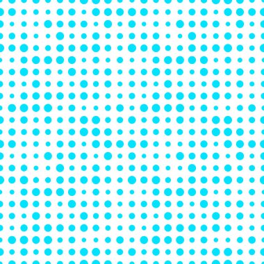 Mavi ve beyaz, yarım tonlu grunge desenli. Noktalı doku. Yarım tonluk arkaplan. Puantiyeli sonsuz. Yuvarlak şekilli soyut geometrik desen. Creen baskısı. Vektör illüstrasyonu.