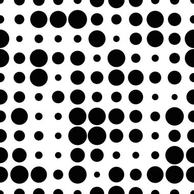 Yarım tonlu grunge noktalı siyah beyaz desenli. Noktalı doku. Yarım tonluk arkaplan. Puantiyeli sonsuz. Yuvarlak şekilli soyut geometrik desen. Creen baskısı. Vektör illüstrasyonu