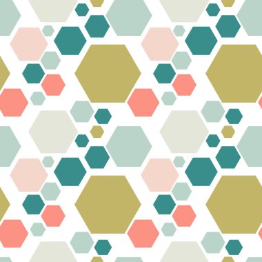 Renkli, soyut, dağınık, dikişsiz, altıgen, geometrik şekiller. Vektör illüstrasyonu.  