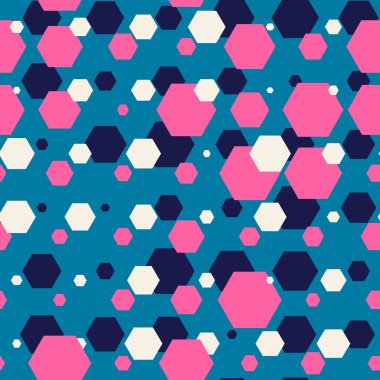 Renkli soyut yarım ton, altıgen ve geometrik şekilli dikişsiz desen. Vektör illüstrasyonu. 