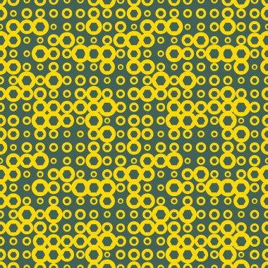 Çemberli, altıgen, geometrik şekilli, yarım tonlu, soyut, dikişsiz desen. Vektör illüstrasyonu.    