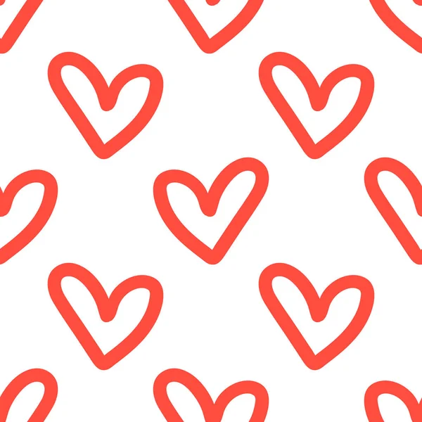漫画かわいいハートシームレスパターン ロマンチックなバレンタインのポルカドットの背景 包装紙が好き ベクターイラスト — ストックベクタ