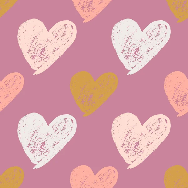 Colorful Hand Drawn Heart Grunge Cute Seamless Pattern Vector Illustration — Stock Vector