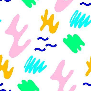 Beyaz arka planda kusursuz şirin bir Memphis deseni var. Vektör illüstrasyonu.