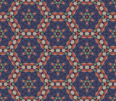 Soyut jeo-kusursuz desen. Renkli süslemeli geometrik mozaik arka plan. Döşeme kağıdı. Vektör illüstrasyonu.        