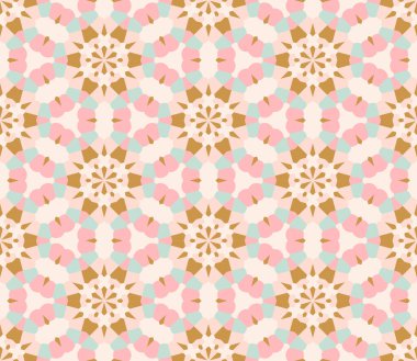 Farklı şekillere sahip soyut geometrik dikişsiz desen. Mozaik kart. Süslü arka plan. Paket kağıdı. Vektör illüstrasyonu.      