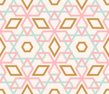 Farklı şekillere sahip soyut geometrik dikişsiz desen. Mozaik kart. Süslü arka plan. Paket kağıdı. Vektör illüstrasyonu.      