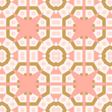 Soyut geometrik dikişsiz desen. Süslü geometrik arka plan. Mozaik, kuyruk. Paket kağıdı. Vektör illüstrasyonu.          