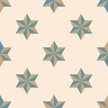Soyut yıldızlar geometrik, dikişsiz desen. Süslü geometrik arka plan. Mozaik, kuyruk. Paket kağıdı. Vektör illüstrasyonu.            