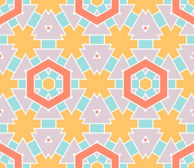 Soyut geometrik dikişsiz desen. Süslü geometrik arka plan. Mozaik, kuyruk. Paket kağıdı. Vektör illüstrasyonu.          