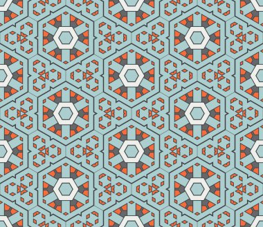 Soyut geometrik dikişsiz desen. Süslü geometrik arka plan. Mozaik, kuyruk. Paket kağıdı. Vektör illüstrasyonu.          