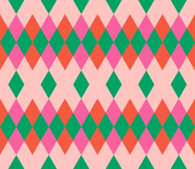 Eşkenar dörtgen desenli. Geometrik şekillerin sonsuzluk arka planı. Renkli mozaik desenli desen. Renkli geometrik arka plan. Vektör illüstrasyonu.  