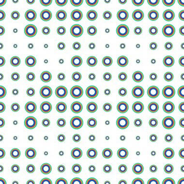Renkli yarım tonlu, daireler ve halkalarla kusursuz bir desen. Noktalı doku. Beyaz arka planda polka nokta. Soyut yuvarlak, pürüzsüz desen. Vektör illüstrasyonu.