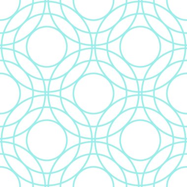 Mavi geometrik ince çizgi, daireleri ve halkaları olan dikişsiz desen. Vektör illüstrasyonu.